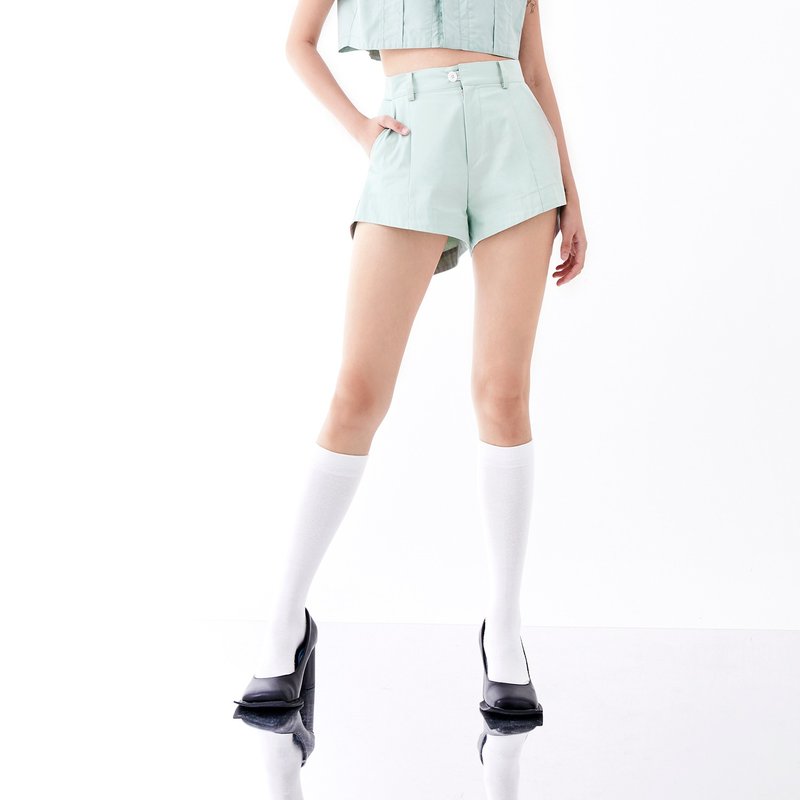 前短後長短褲 - 女短褲/五分褲 - 棉．麻 綠色