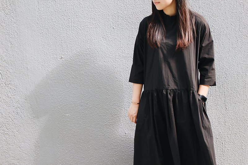Homemade / flower collar dress - black - One Piece Dresses - Cotton & Hemp Black