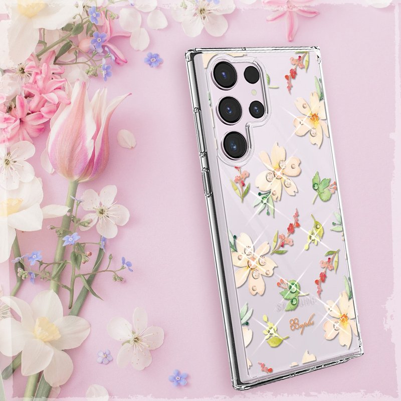 Samsung S25/S24/S23/S22 輕薄軍規防摔水晶彩鑽手機殼-櫻花 - 手機殼/手機套 - 其他材質 多色