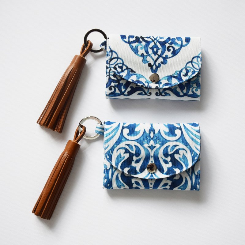 Pocket Keyring - Wave with real leather tassel - 零錢包/小錢包 - 真皮 藍色