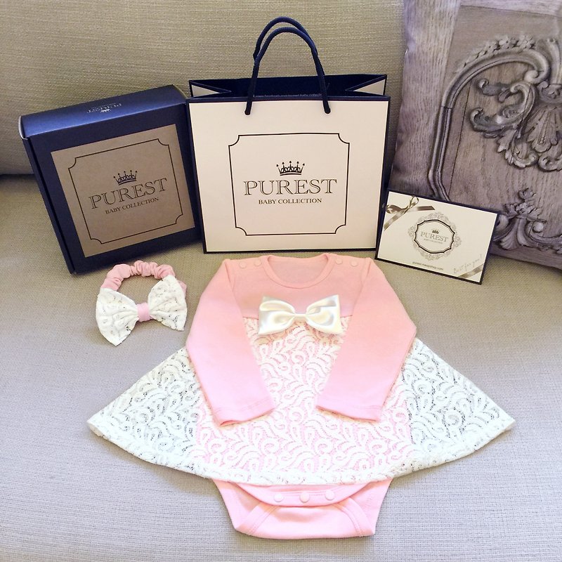 PUREST little princess's gorgeous dress up long-sleeved baby full moon gift box set baby newborn gift - ของขวัญวันครบรอบ - ผ้าฝ้าย/ผ้าลินิน สึชมพู
