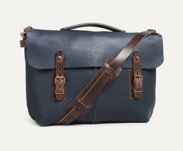 ブルードショーフ-ルシアンレザーメッセンジャーバッグ_ネイビー