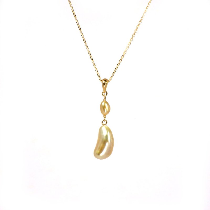 Pendant Golden South Sea keshi pearl K18YG - สร้อยคอ - ไข่มุก 