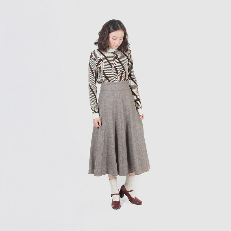 [Egg plant vintage] waltz Kashmir blended wool vintage round skirt - Skirts - Wool Gray