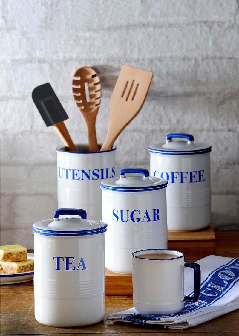 British Rayware ceramic hand-painted style sealed storage tank combination (three cans of sugar tea coffee) - เครื่องครัว - โลหะ ขาว