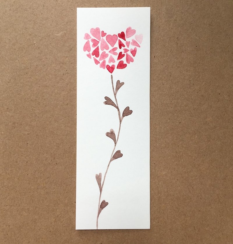 かわいいシンプルな愛手描きの水彩画のブックマーク（オリジナルの絵）非印刷の贈り物 - しおり - 紙 レッド