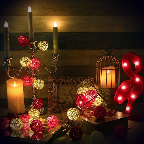 iINDOORS英倫家居 創意燈飾 籐球燈串 電池款 粉紅桃花 長度2M LED氣氛燈 聖誕節