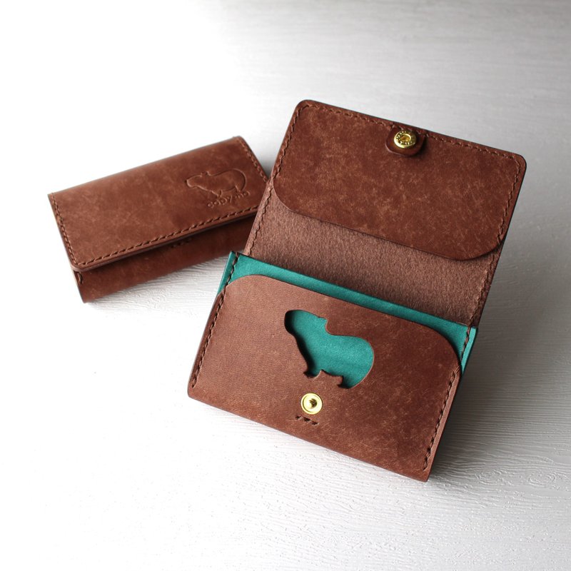 Capybara silhouette business card holder - Other - Genuine Leather Brown