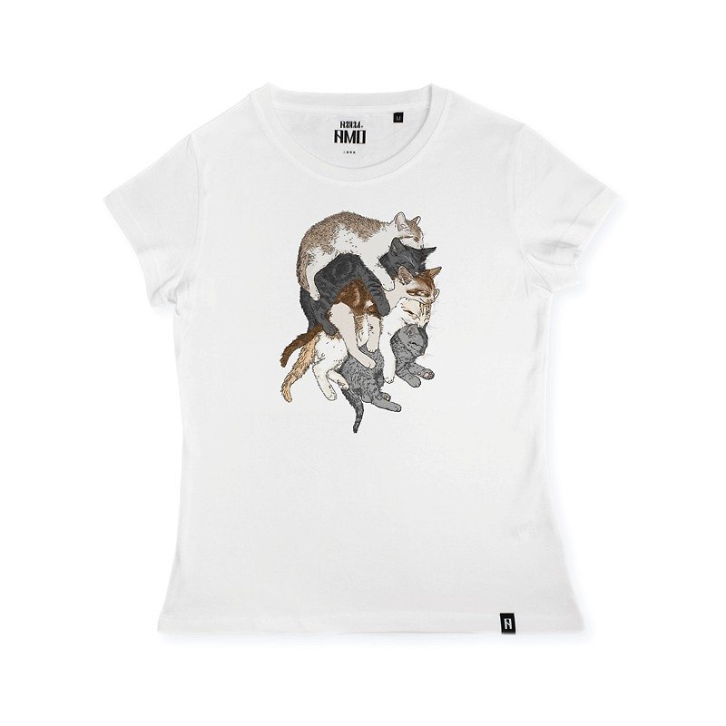 AMO®Original canned cotton T-shirt/AKE/Five Cats Holding Together - เสื้อยืดผู้หญิง - ผ้าฝ้าย/ผ้าลินิน 