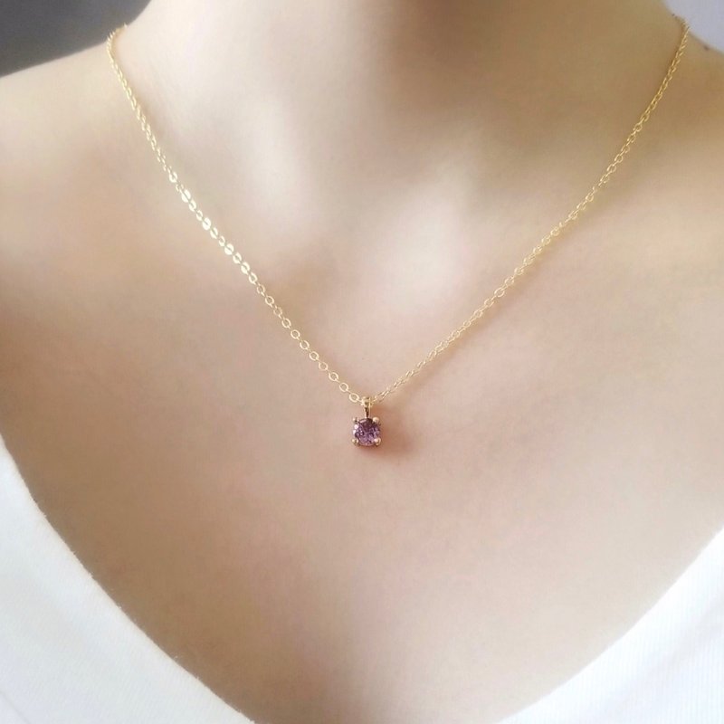 Purple Round Zircon Charm 14K Gold Filled Necklace | Pendant Necklace - สร้อยคอ - คริสตัล สีม่วง