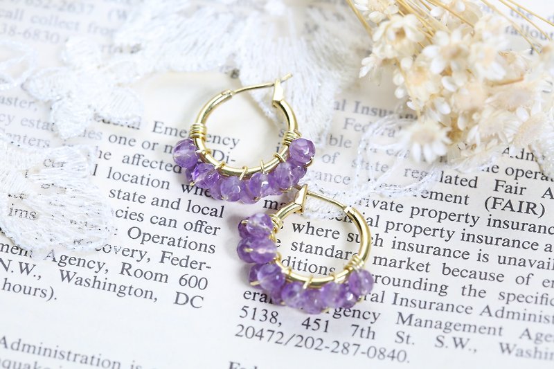 Happy Happy circle circle │ paragraph amethyst ear ring - gold plated ear rings imports - can be changed cramping - Earrings & Clip-ons - Gemstone Purple
