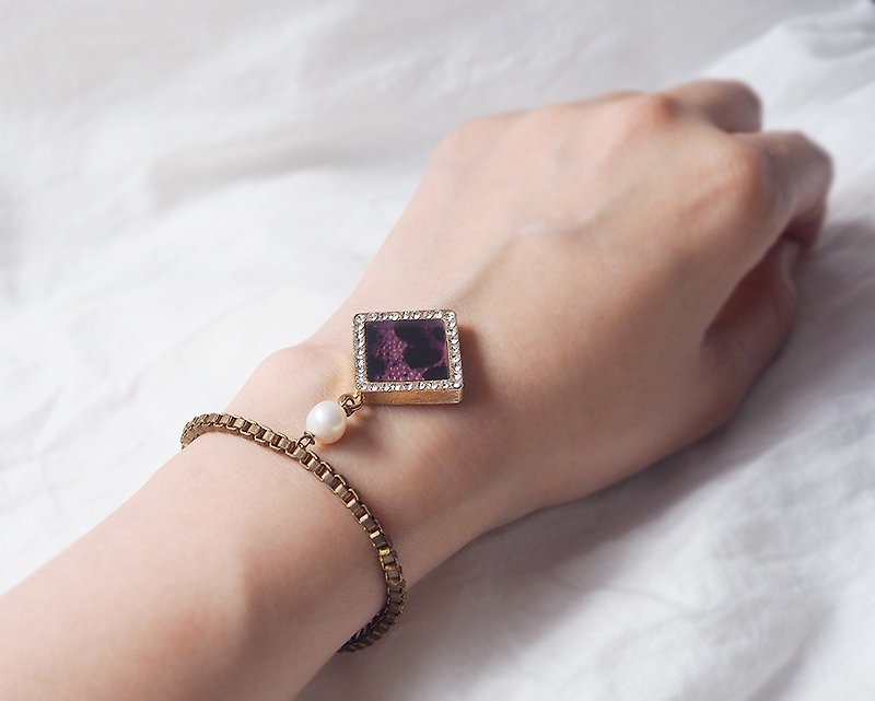 majime purple diamond animal stripe natural pearl pendant light Bronze jewelry bracelets B31 - Bracelets - Copper & Brass Gold