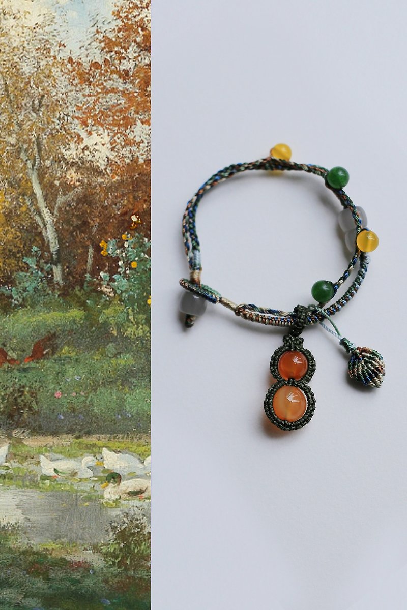 Spring and Autumn Original | Muyu | Fully handmade kumihimo| Lucky bracelet pendant can be worn as a clavicle chain - Bracelets - Stone 