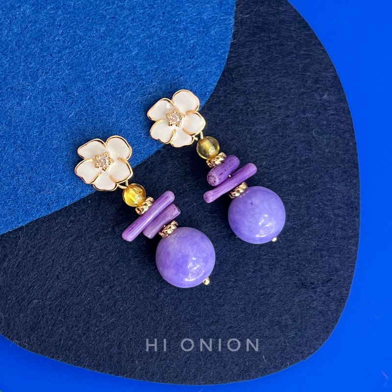 Hi Onion原創莫奈紫色鳶尾花小眾耳夾耳釘個性高級感新中式復古 - 耳環/耳夾/耳骨夾 - 其他材質 