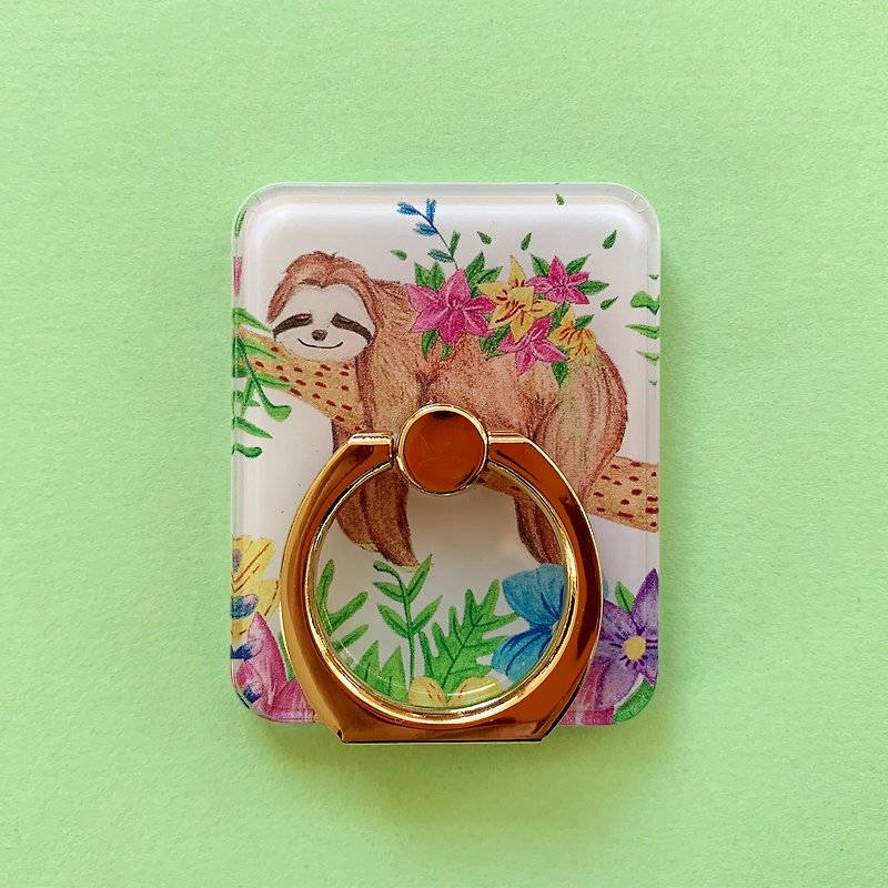 Smartphone Ring // Sloth and Flowers // Japanese Illustration - อุปกรณ์เสริมอื่น ๆ - พลาสติก หลากหลายสี