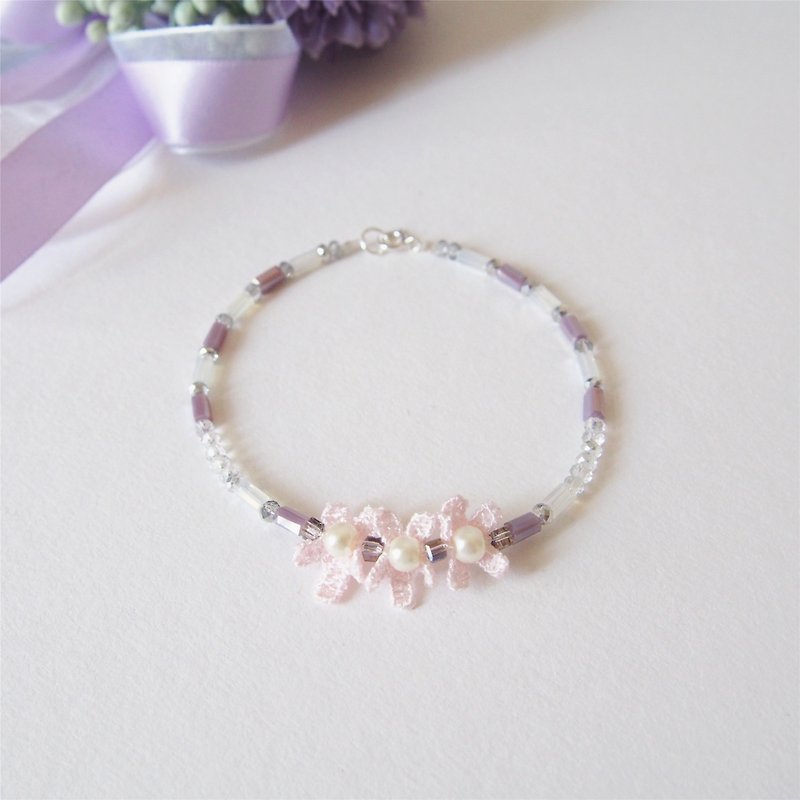 "KeepitPetite" temperament three flowers • pink purple tube beads • bracelet bracelet • gift - Bracelets - Cotton & Hemp Purple