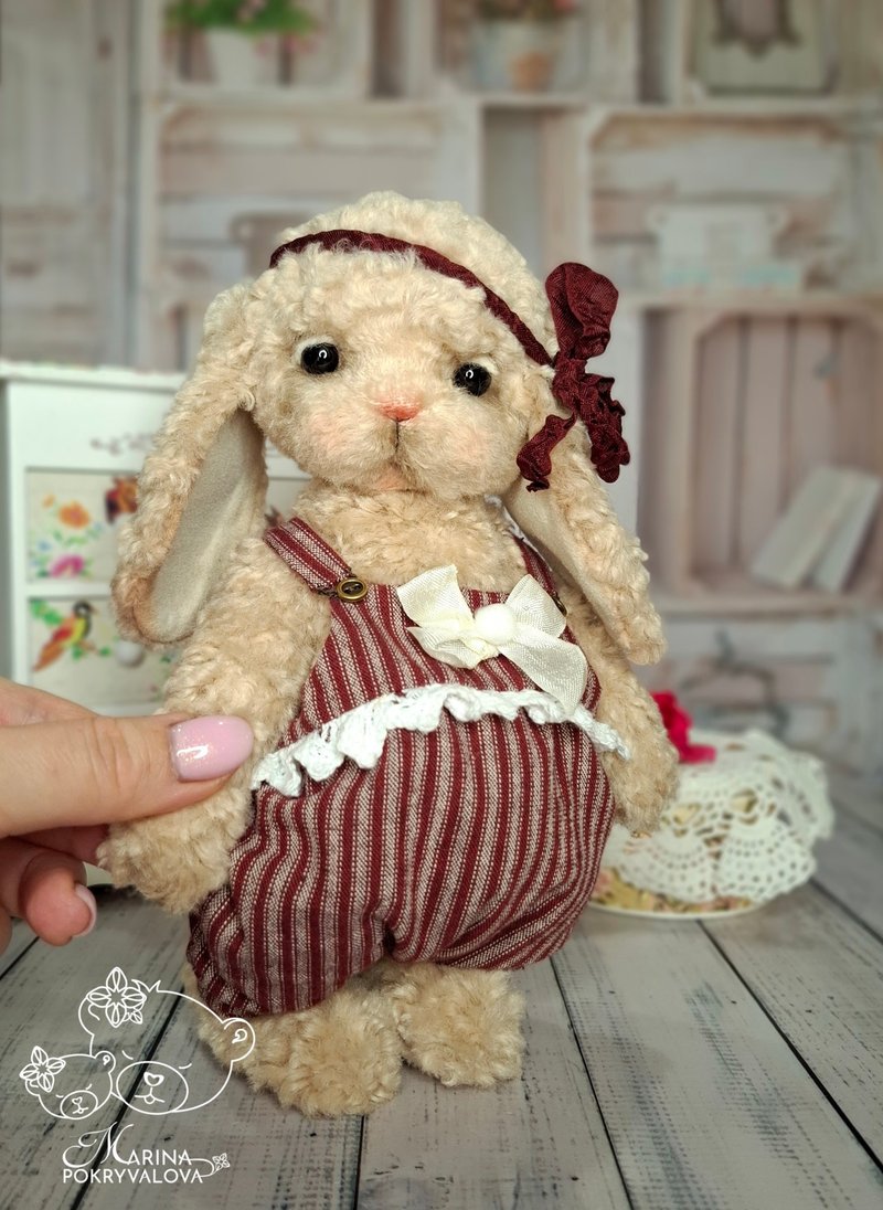 Handmade bunny teddy Miniature rabbit toy Cute artist teddy bunny - Stuffed Dolls & Figurines - Other Materials Brown