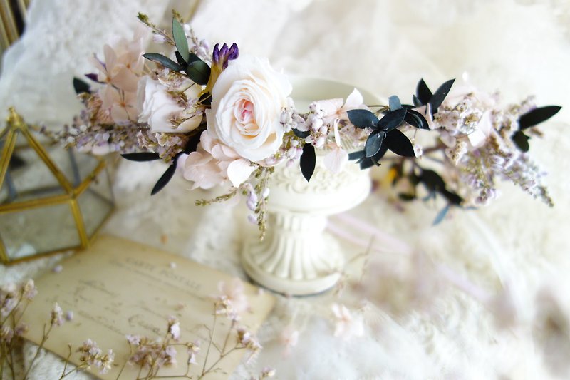 Wedding floral series ~ elegant green powder withered roses wreath - เครื่องประดับผม - กระดาษ สึชมพู