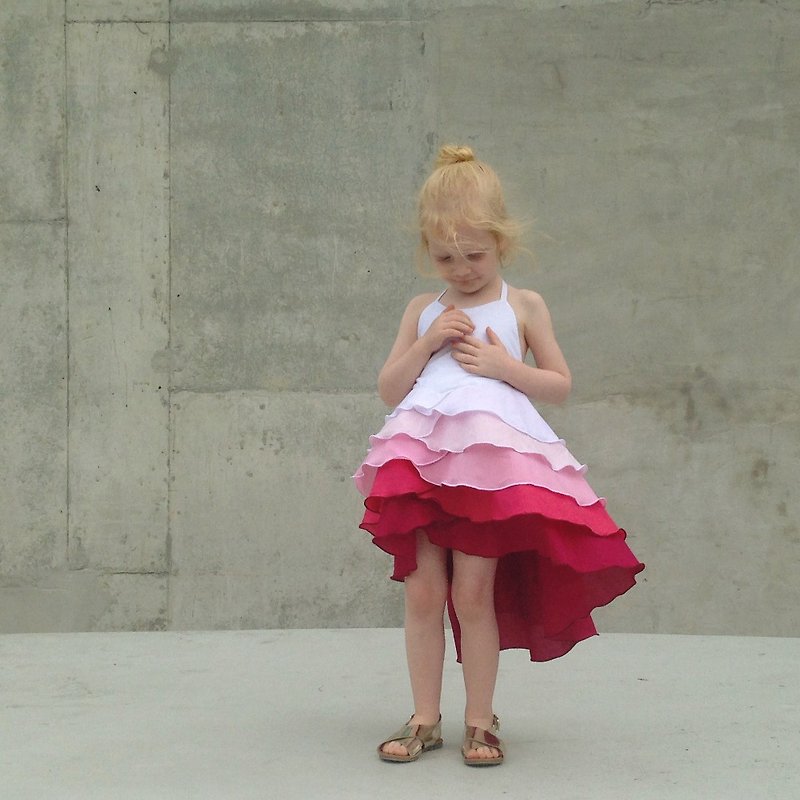 Birthday Party And Flower Girl Flamenco Dress in Pink Ombré - Kids' Dresses - Cotton & Hemp Pink