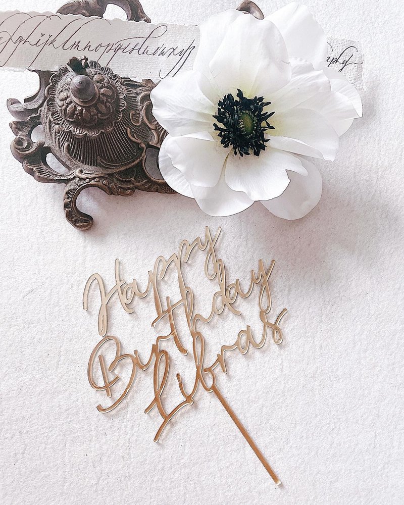 CAKE TOPPER 金色鏡面 英文書法蛋糕牌 生日牌 派對拍照道具 - 其他 - 玫瑰金 咖啡色