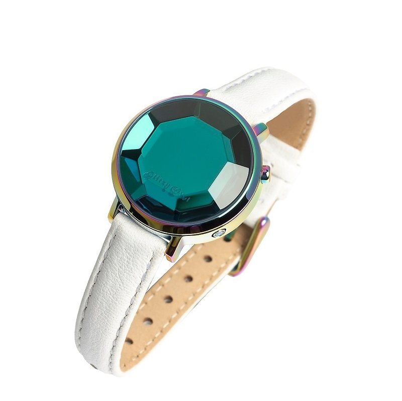 FACET collection - LED Iridescent Stainless Steel White Leather Watch - Women's Watches - Stainless Steel Multicolor