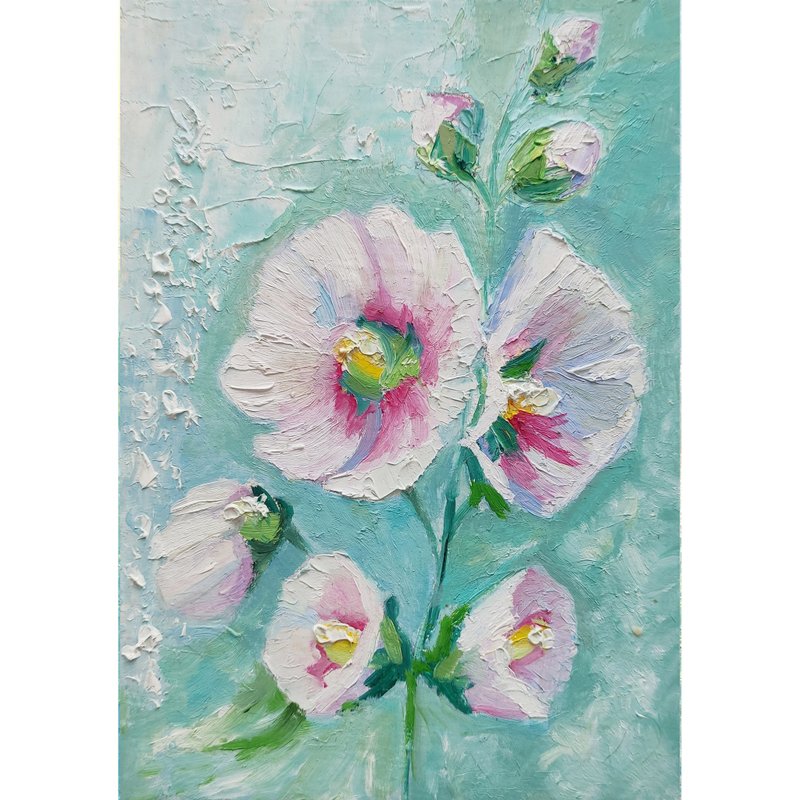 Mallow Bouquet Original Painting Flower Art Floral Gift Idea 手工油畫, 油畫原作 - Posters - Other Materials Multicolor