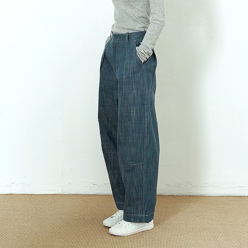 BUFU unisex oversized vintage denim pants P180405 - Women's Pants - Cotton & Hemp Blue
