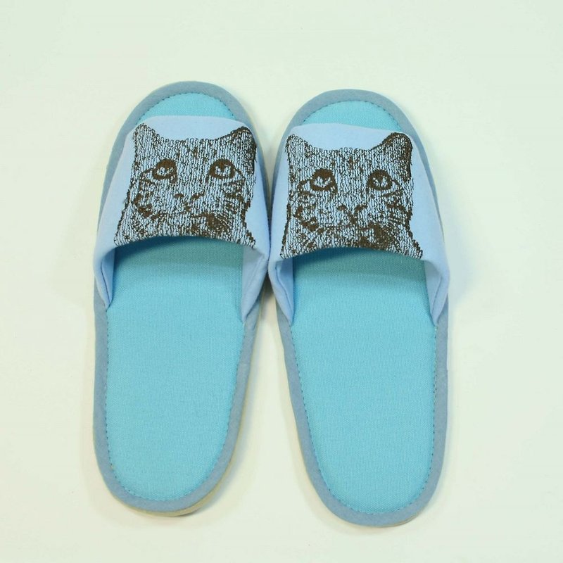 刺繡 室內拖11-貓 - 女休閒鞋/帆布鞋 - 棉．麻 藍色