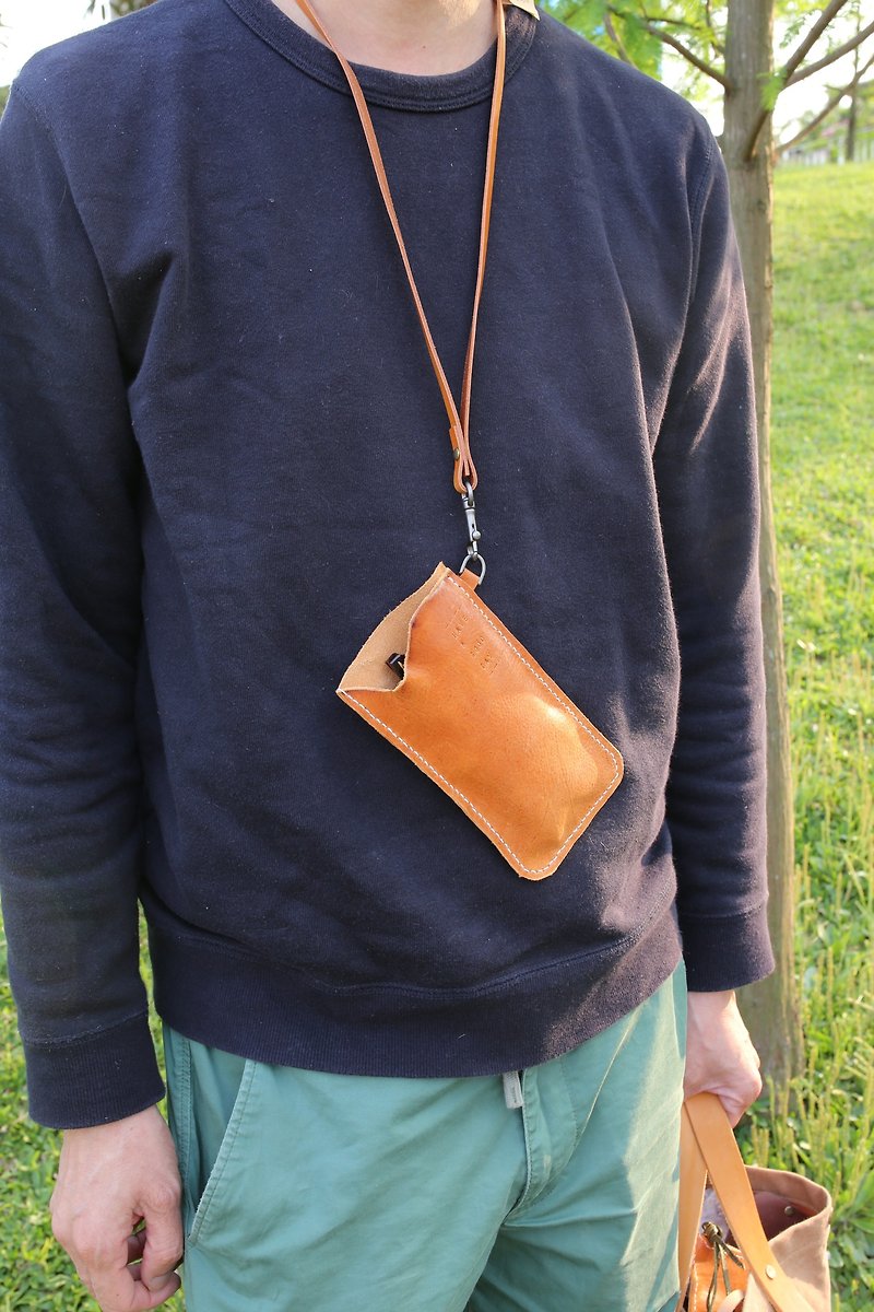 Full leather| Mobile phone bag| Glasses bag| Free engraving| Have a good day - กระเป๋าแมสเซนเจอร์ - หนังแท้ สีนำ้ตาล
