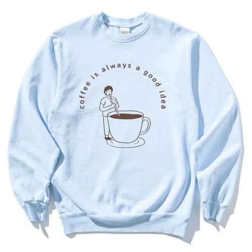 hipster coffee good idea 中性大學T 刷毛 水藍 秋冬禮物快速咖啡瘋設祭