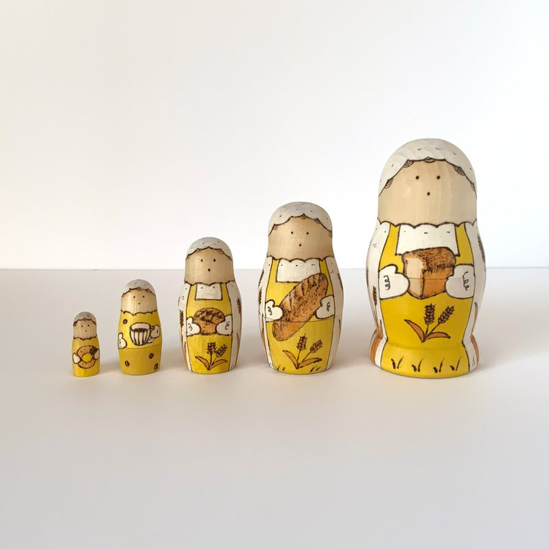 パンとコーヒー マトリョーシカ　Yellow - 人形・フィギュア - 木製 イエロー