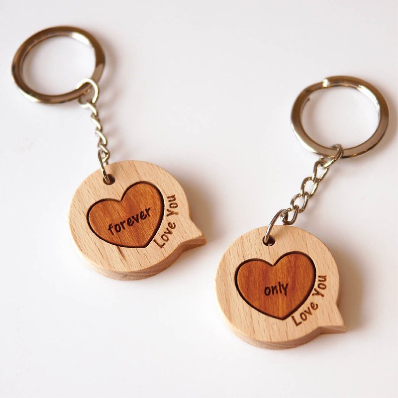Confessional key ring - two in - free lettering (please leave a message in the remarks column) - พวงกุญแจ - ไม้ สีนำ้ตาล
