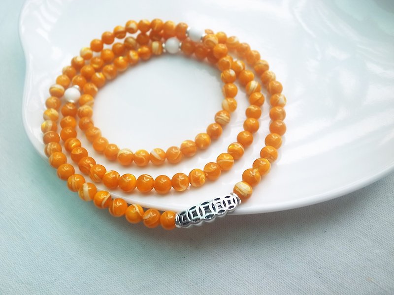 ORLI Jewelry ♡♡ gold Tridacna 108 beads bracelet multi-turn X ♡ ♡♡ natural stone natural crystal ♡♡ Tridacna Stone - สร้อยข้อมือ - เครื่องเพชรพลอย สีเหลือง