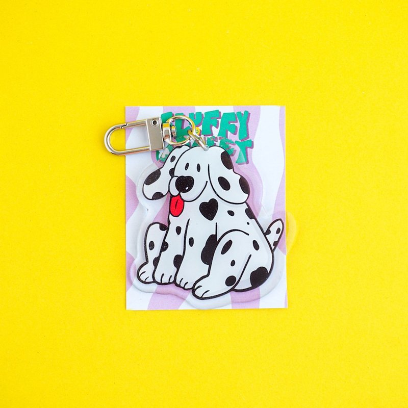 Fluffy Omelet - Keychain / Pin / Phone Grip - CHUBBY DOTTY DOG - 鑰匙圈/鑰匙包 - 壓克力 白色