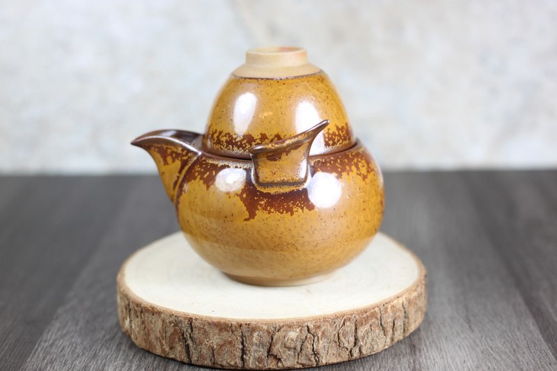 【聖誕禮盒】朱金地釉 鸞翔茶具 一杯一壺 陶藝名家葉敏祥作品 - 茶壺/茶杯/茶具 - 瓷 