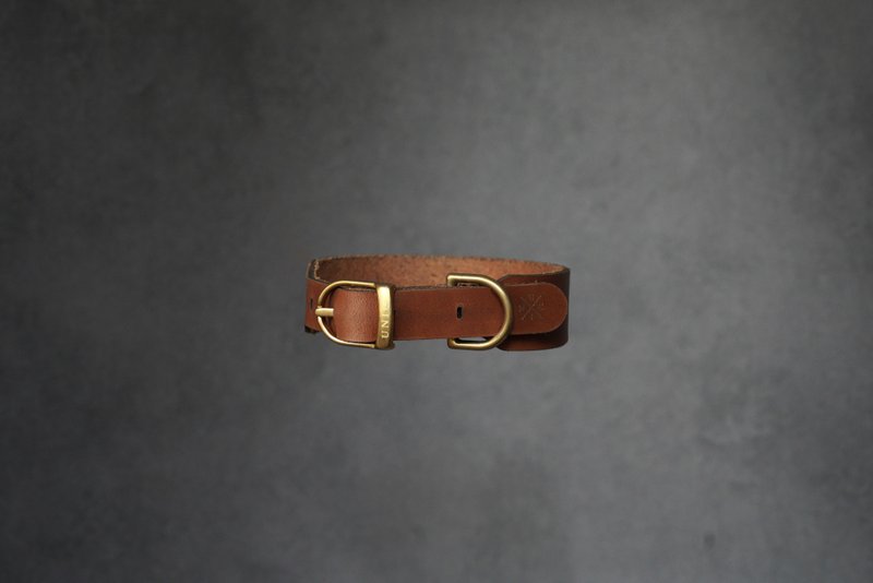 UNIC Classic Leather Pet Collar/ Leather Bronze Collar/ Dog Collar【Can be customized】 - Collars & Leashes - Genuine Leather Brown