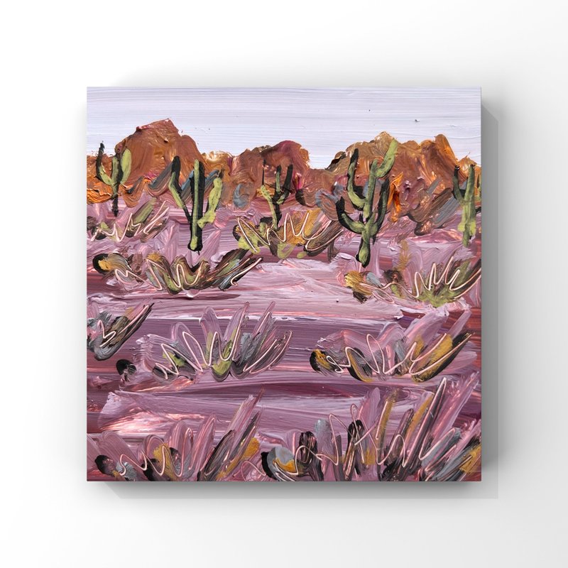 Arizona purple desert landscape original oil painting Cactus canyon mini Artwork - 海報/掛畫/掛布 - 其他材質 多色