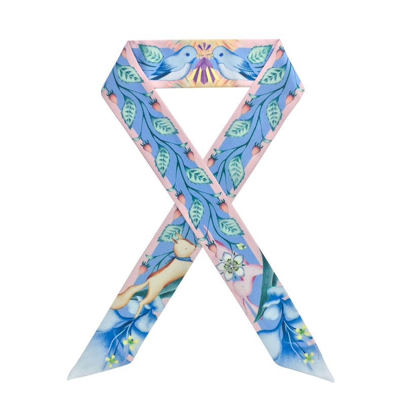 Handmade Twilly / Botanical Ornament / Cerulean / 110x5cm - Scarves - Polyester Pink