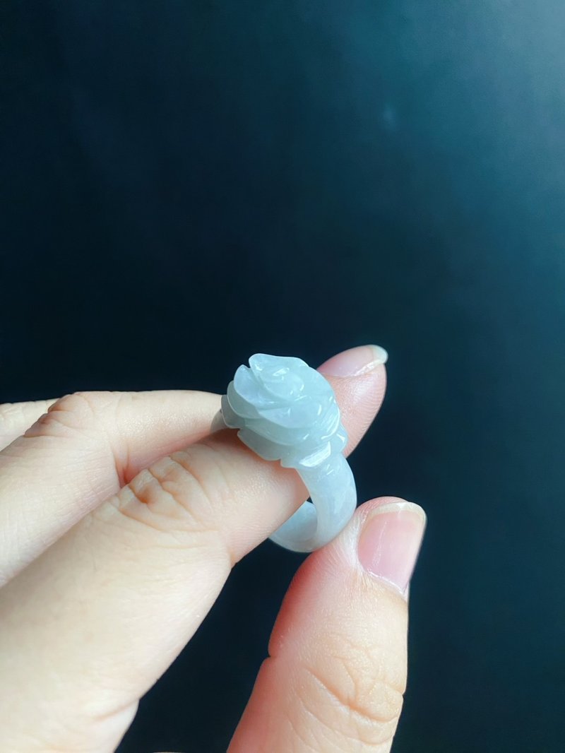 天然緬甸玉 翡翠 手工雕花 戒指 有錢 玉 戒環 ring 內徑19mm - 戒指 - 玉石 綠色