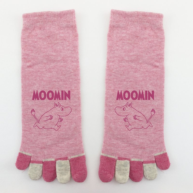 Moomin嚕嚕米授權-五趾襪(粉紅),AE01 - 襪子 - 棉．麻 紅色