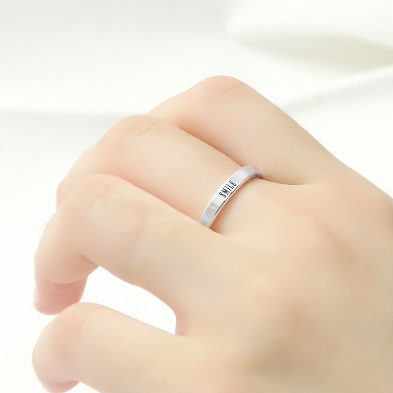 Custom ring 3mm texture lettering ring sterling silver ring - แหวนทั่วไป - โลหะ สีเงิน