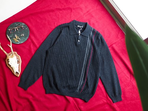 河水山 大理石深灰獨立線性襯衫式 喀什米爾羊絨毛衣 cashmere sweater