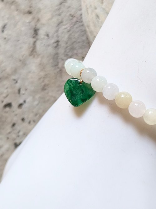 C.L Studio Ore jewelry設計 天然緬甸翡翠 冰種多色串珠 18k金扣心型全綠吊