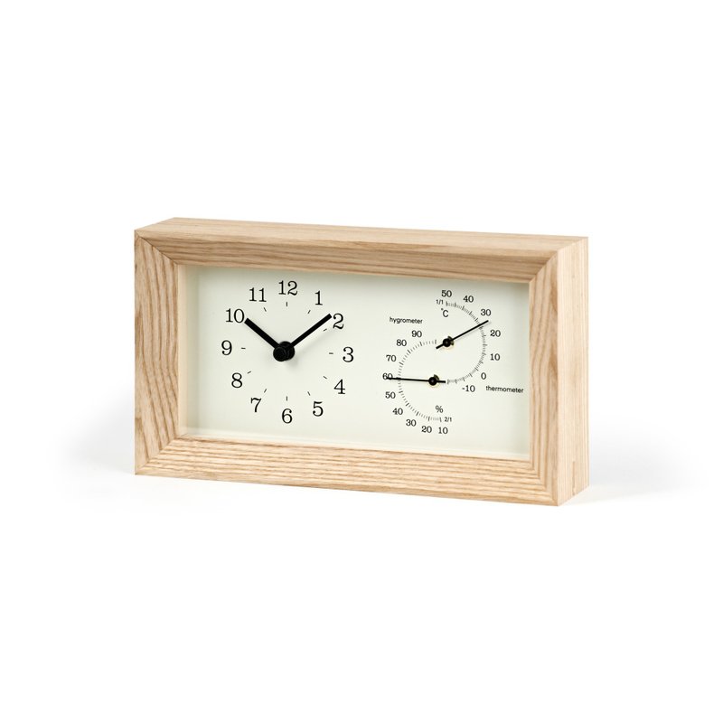 Lemnos Frame Clock with Thermometer and Hydrometer - Natural - นาฬิกา - ไม้ สีกากี