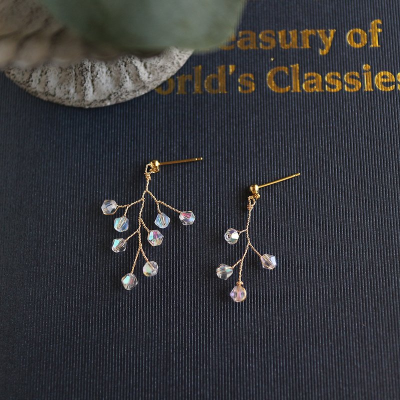 a70 crystal snow flower exchange gift romantic sweet bride secretary branch dangle earrings - Earrings & Clip-ons - Crystal Transparent