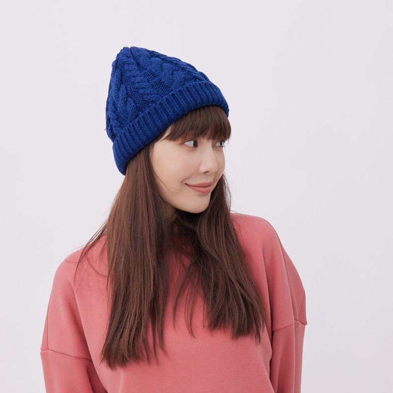 Merry 麻花保暖針織毛帽Beanie (三色可選) - 帽 - 棉．麻 藍色