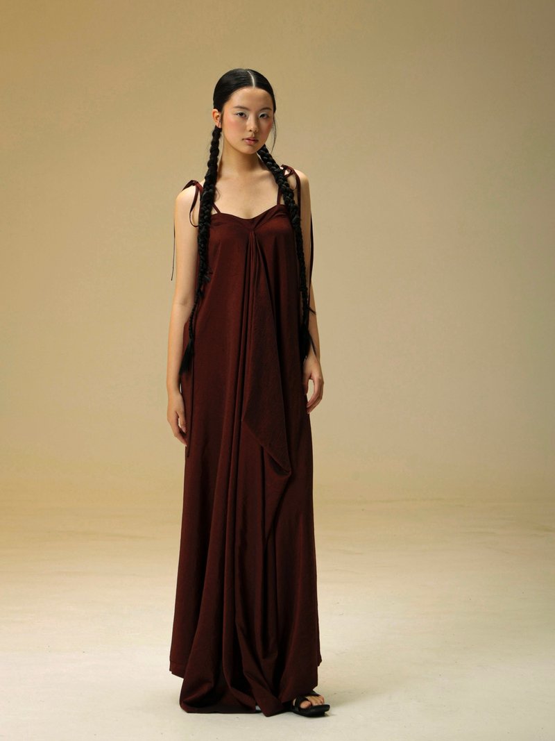 新中式復古 / 壓褶綁帶連身裙 - 洋裝/連身裙 - 其他材質 