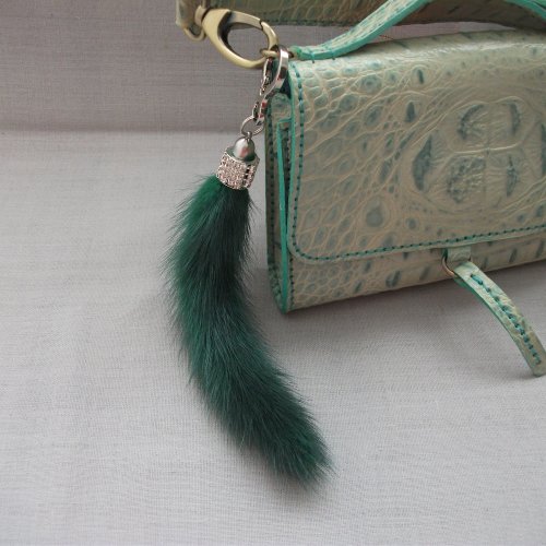 Pink mink tail keychain for keys or bags - Shop BROSHKI-KROSHKI