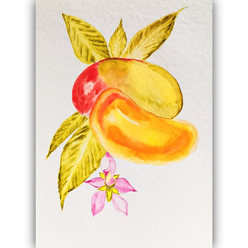 Watercolor Original Mango Room Decor Painting Fruit  Artwork Food Painting - 海報/掛畫/掛布 - 紙 多色
