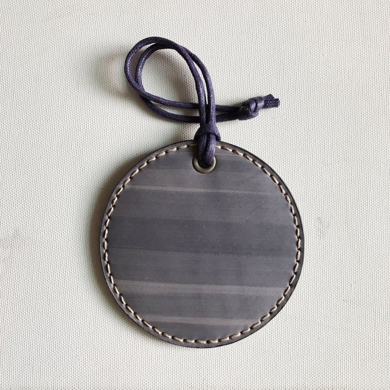 Round luggage tag_grey blue - ที่ใส่บัตรคล้องคอ - หนังแท้ สีส้ม